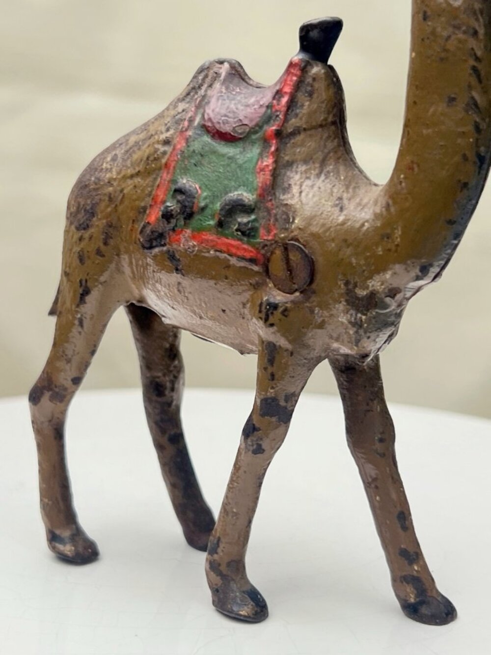 Vintage Hand-Painted Still Bank Cast Iron Camel Figurine With Saddle Accents